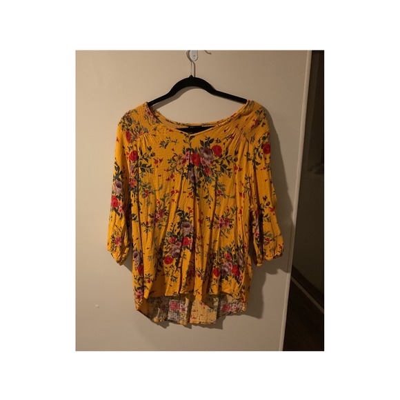 Torrid Floral Peasant Blouse Top Yellow‎ Red Purple Size 1 3/4 Sleeve - Picture 1 of 7